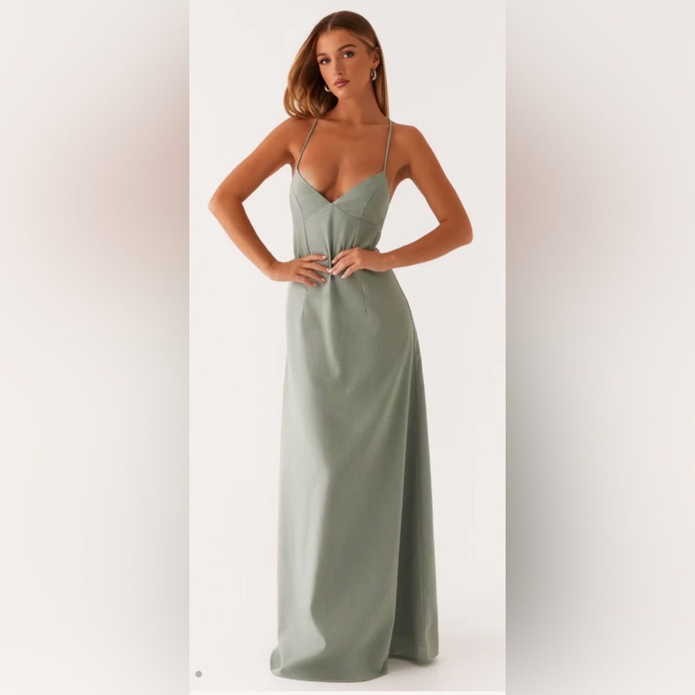 NWT Peppermayo Sage Open Back Linen Blend Maxi Dress XL - Picture 10 of 10